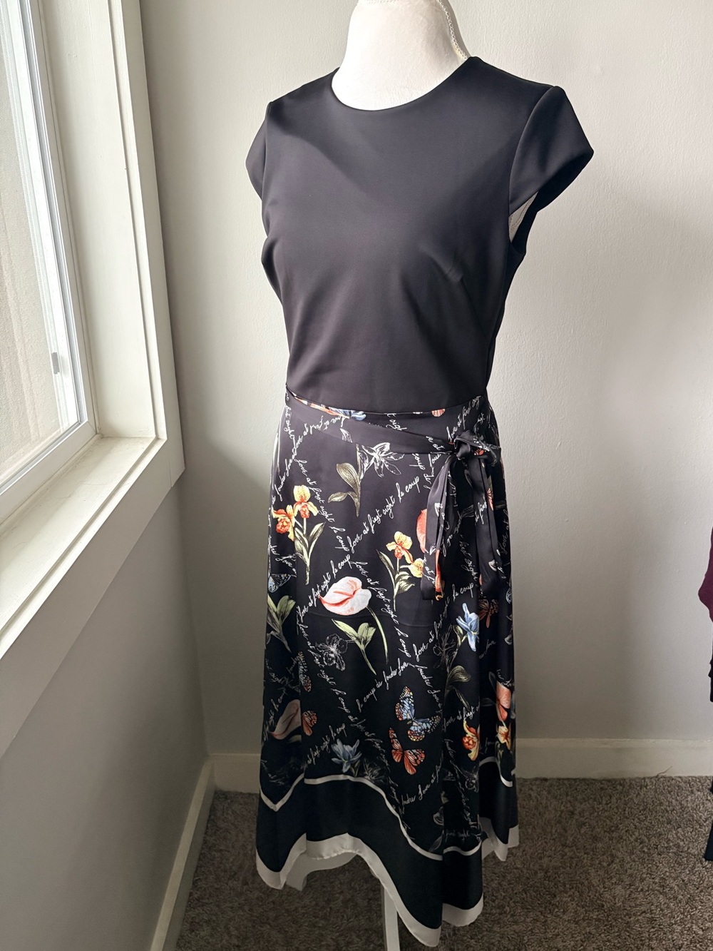White House Black Market Black Floral & Butterfly Dress